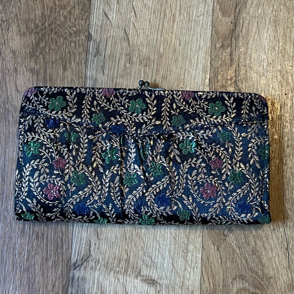Vintage 1960’s Silk Brocade Embroidered Gold Metallic Clutch/Wallet - Picture 1 of 6